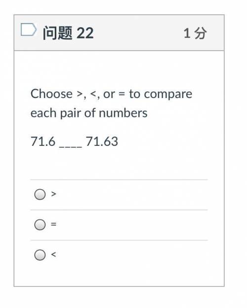 Choose >, <, or = to compare each pair of numbers
71.6 ____ 71.63