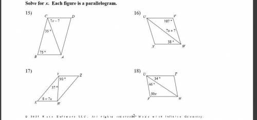 Solve for x. Each question is a parallelogram