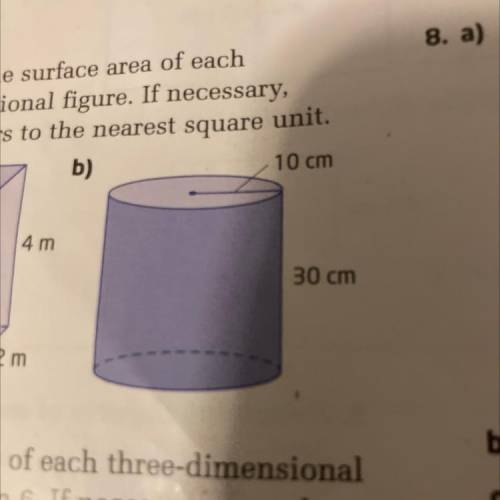 What is the surface area of a cylinder with a radius of 10 cm and a height of 30 cm￼