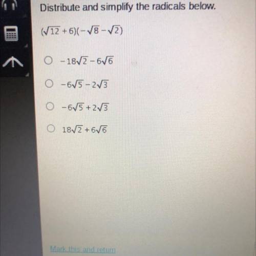 Distribute and simplify the radicals below. 
Help me please I really needed it
