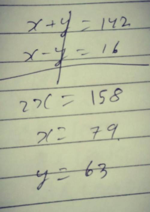 What two numbers have a sum of 142 and a difference of 16?​