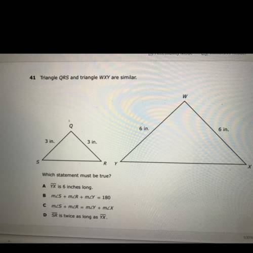 HELP WILL GIVE BRAINLIEST Triangle QRS and triangle WXY are similar. Which statement must be true?
