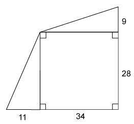 The figure is made up of a rectangle and 2 right triangles.
What is the area of the figure?