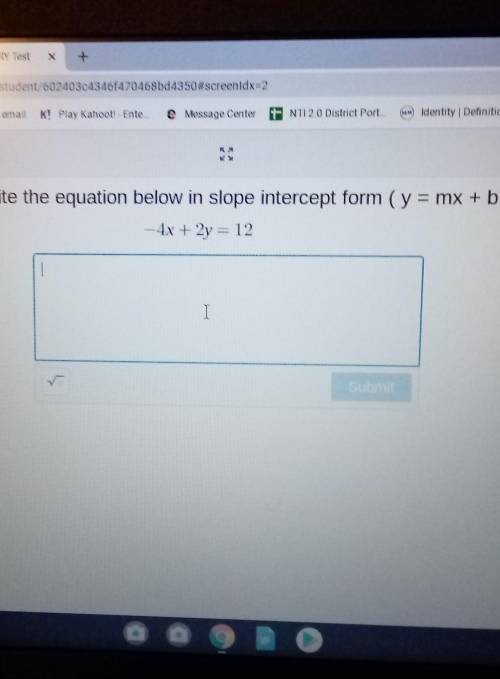 Rewrite the equation below in slope intercept form ( y = mx + b)-4y + 2y = 12​