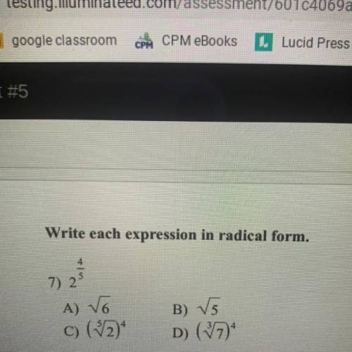 Write the expression in radical form. 2 4/5