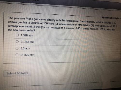The pressure p of gas varies directly with the temperature T and inversely with the volume V a cert