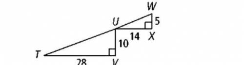 Question 2 (3 points)

Are the triangles similar? If so, which postulate/theorem proves their simi