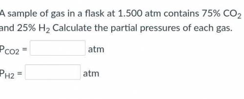 A sample of gas in a flask at 1.500 atm contains 75% CO2 and 25% H2 Calculate the partial pressures