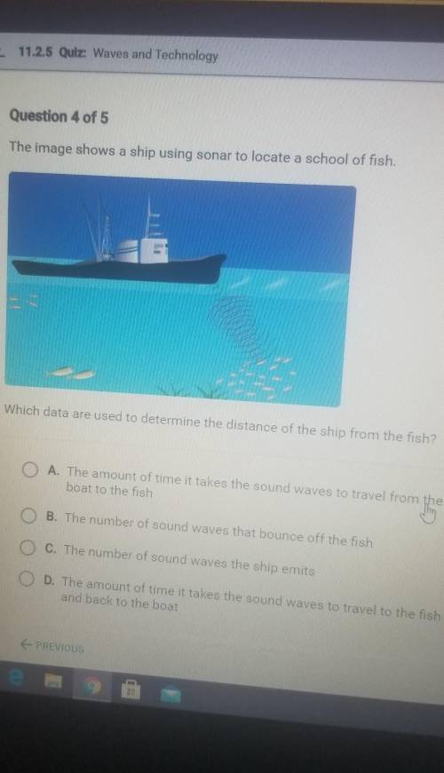 The image shows a ship using sonar to locate a school of fish. Which data are used to determine the