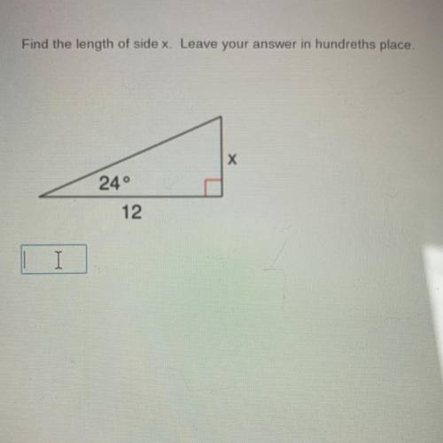 Find the length of side x. Leave your answer in hundreths place.
х
24°
12
I