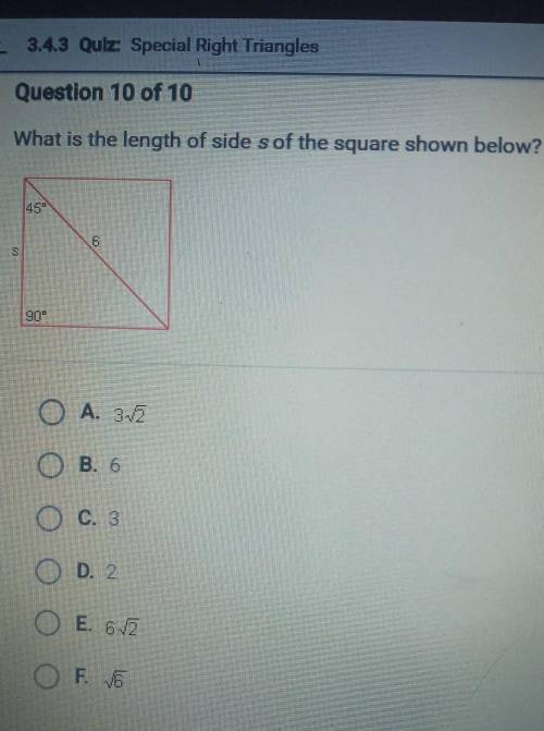 What is the length of side s of the square shown below?​