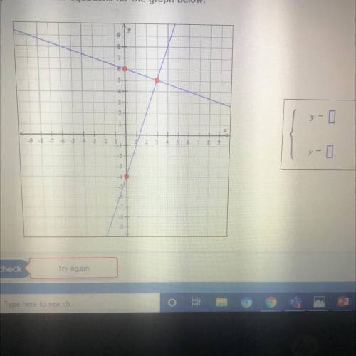 Write a system of linear equations for the graph below.