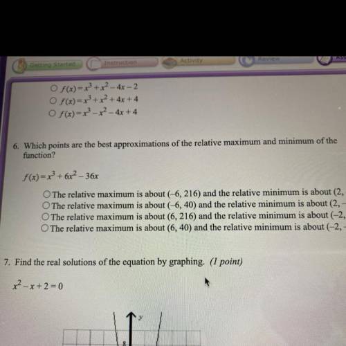 Which points are the best approximations of the relative maximum and minimum of the

function?
f(x