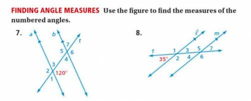 Use the figure to find the measures of the numbered angles