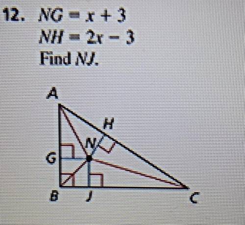 NG= x + 3
NH= 2x - 3
Find NJ