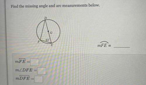 Please help me find the missing angle and arc measurements
