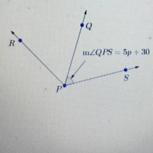 If PQ bisects Angle RPS and measure of angle RPS = 120°, find p and measure of angle RPQ.