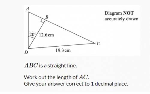ABC is a straight line
Work out the length of AC
Give your answer to 1 decimal place
