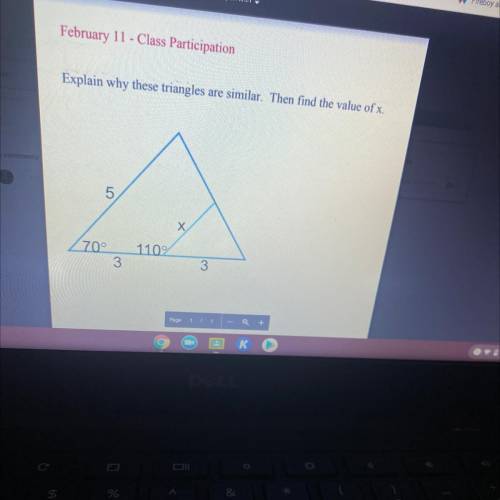 Pls I need help find the value of x and why they’re similar