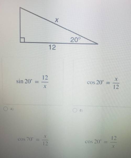 Question 1. Which one of the following equations can be used to find the value of x in the right tr