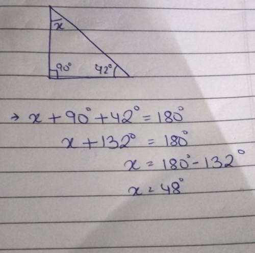 What is the measure of angle x?
42
48
B
138
96
D
132