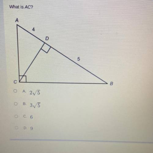 What is AC?
A:2 root 5
B:3 root 5
C:6
D:9