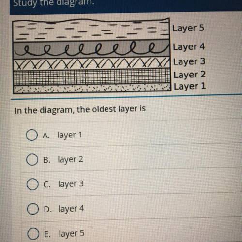 Study the diagram.

Layer 5
Layer 4
Layer 3
Layer 2
Layer 1
In the diagram, the oldest layer is
A.