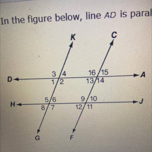 In the figure below line Ad is parallele to line ahh and line Gk is parallel to line cf

Which arg