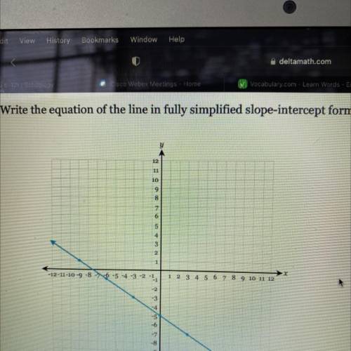Write the equation of the line in fully simplified slope-intercept form.

12
11
10
19
8
6
3
2
12-1