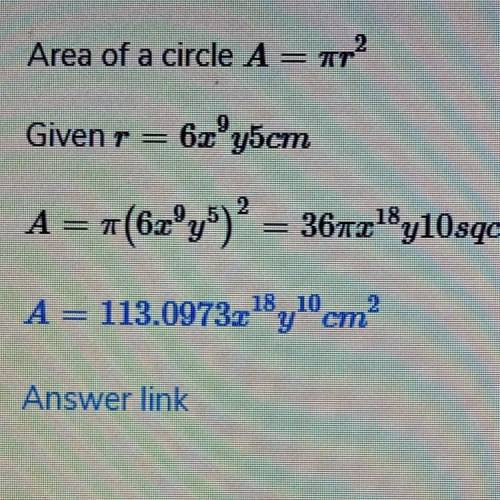 PLZ HELP!!! 
A Circle has a radius of 6x9y5 Cm.