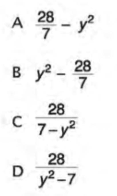 What is the square of y decreased by the quotient of 28 and 7 in expression form?