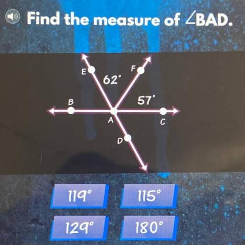 WILL MARK BRAINLIEST
Find the measure of ZBAD.
119
115
129
180