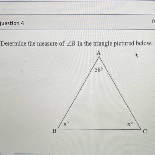Can someone pls help me?Determine the measure of Angle B in the triangle pictured below.