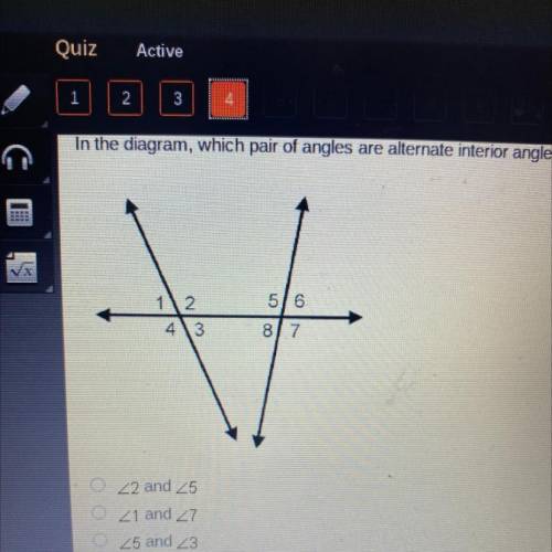 NEED HELP ASAP IM ON A TIMER In the diagram, which pair of angles are alternate interior angles?