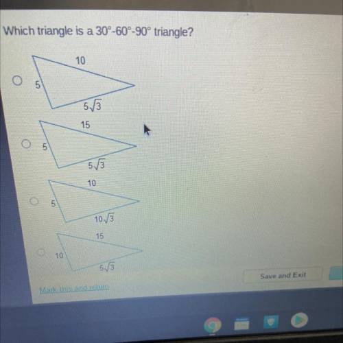 Which triangle is a 30°-60°-90° triangle?

10
O
5,3
15
5
5/5
10
5
10/3
15
10
5./3
