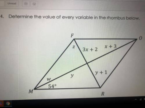 Determine the value of every variable in the rhombus below.