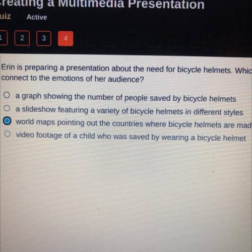 Erin is preparing a presentation about the need for bicycle helmets, which use of multimedia would