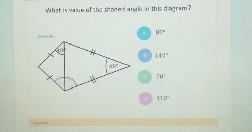 What is the value of the shaded angle in this diagram?

a 80 degreesb 140 degreesc 70 degreesd 110