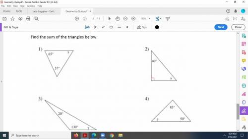 I need help asap please
Find the sum of the triangles