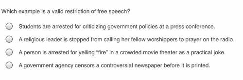HAAAAAAAAAAALLLLLLLLLLPPPPPPPP plz

Which example is a valid restriction of free speech?
