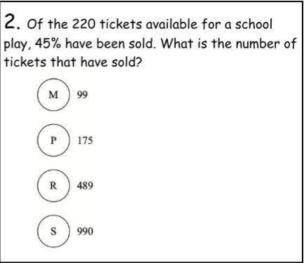 Of the 220 tickets available for a school play 45% have been sold what is the number of tickets tha