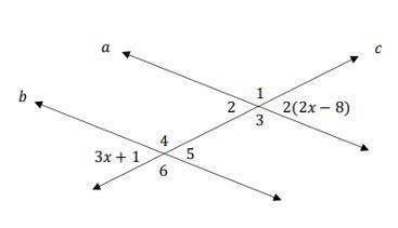 In the diagram below, lines a and b are parallel, and line c is a transversal that cuts through lin