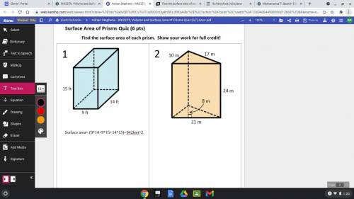 Find the surface area of each prism. Show your work for full credit!