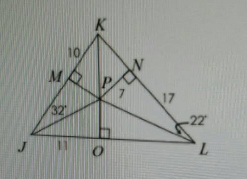 Could ya help me? please? If P is the incenter of this triangle find <JLP​