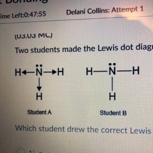 Two students made the Lewis dot diagrams of NH3. The diagrams are as shown.

Which student drew th