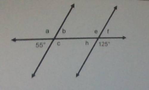 1. In the figure below, a line intersects two parallel lines. Fill in the missing angle measurement
