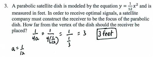 A parabolic satellite dish is modeled by the equation and measured in feet . In order to receive opt
