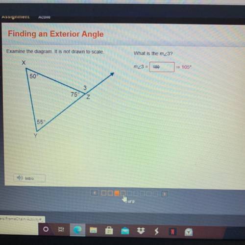 Finding an Exterior Angle

Examine the diagram. It is not drawn to scale.
What is the m 3?
m23
VX