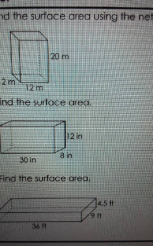 1. Find the surface area using the net 20 m 12 m 12 m 2. Find the surface area.​