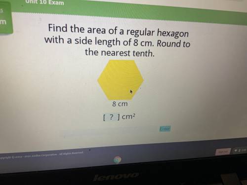 Find the area of a regular hexagon with a side length of 8cm. Round to the nearest tenth.